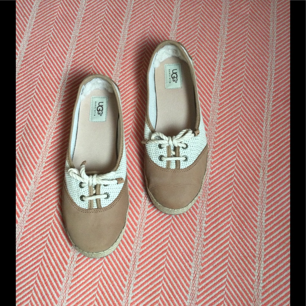 Ugg carmel & cream espadrille slip on shoes - Picture 2 of 5
